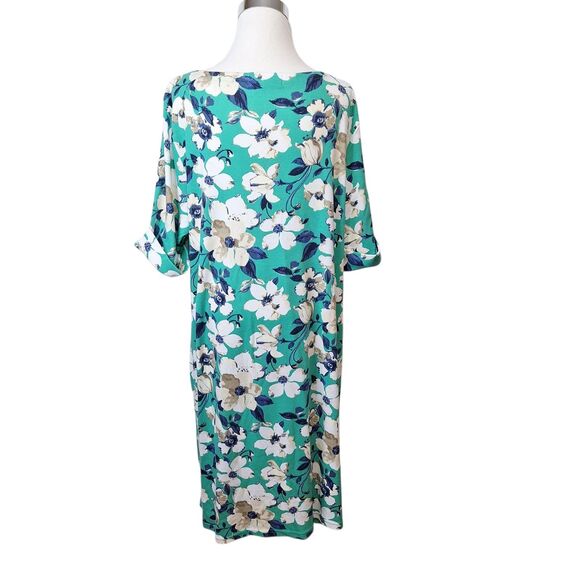 Karen Scott Sport Womens‎ Knit Shift Dress 2X Green Floral Short Sleeve Pullover - Picture 2 of 6